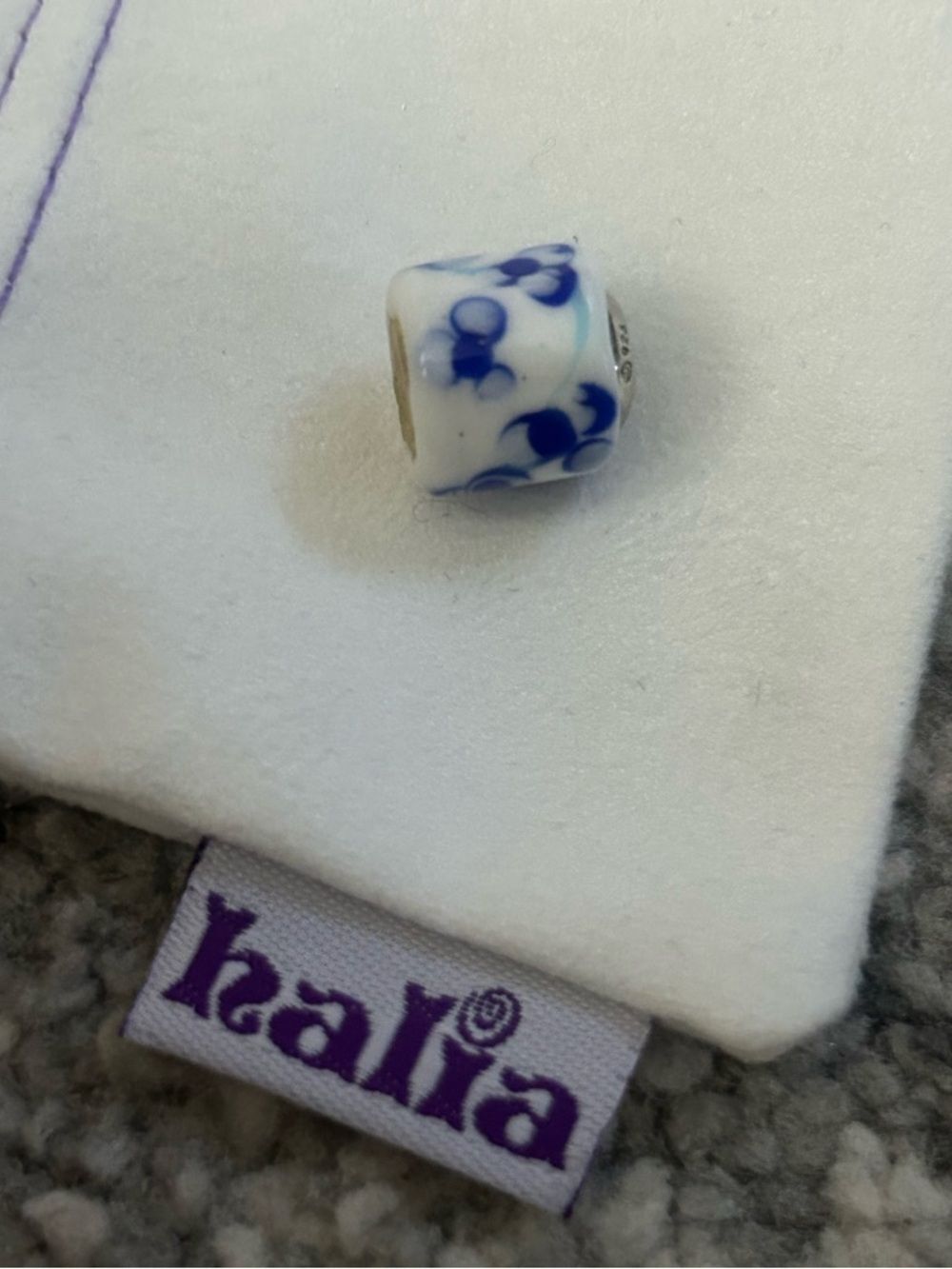 “China Pattern” White Porcelain Charm - Blue Floral Pattern, Sterling